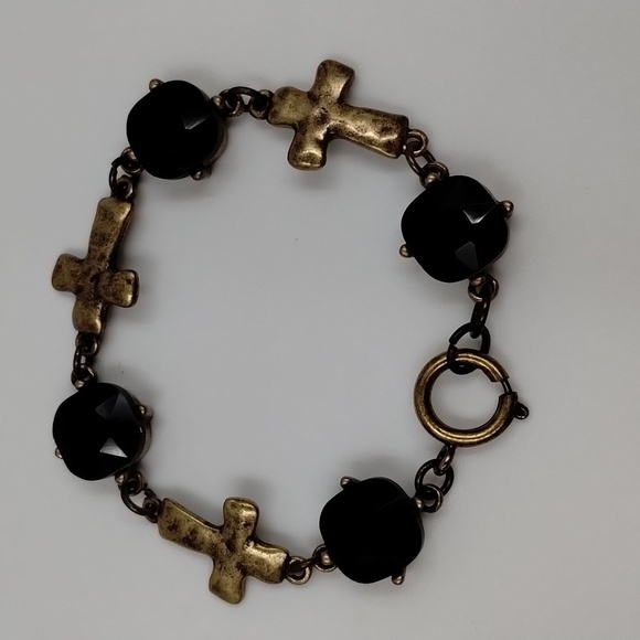 Set of 3 bracelet/cuffs suede flower, stones, and crossed with beads - Picture 3 of 6